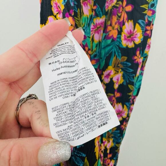 Hurley Short Sleeve V Neck Tropical Dress Women’s Size M - Picture 10 of 11